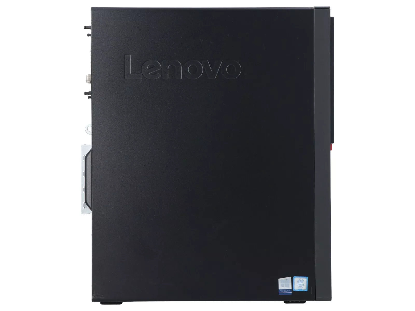 Lato sinistro del Lenovo ThinkCentre M710T ricondizionato, con logo inciso e struttura robusta per ambienti professionali. Lato sinistro del Lenovo ThinkCentre M710T ricondizionato, con logo inciso e struttura robusta per ambienti professionali.